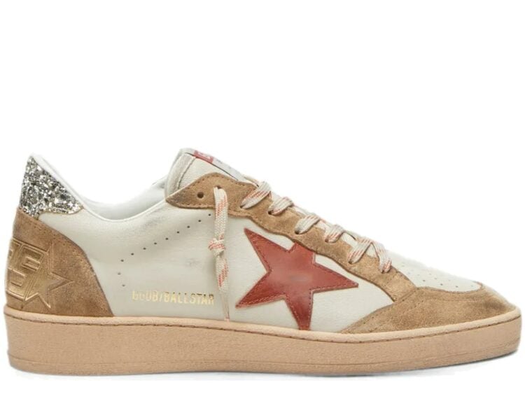 Golden Goose Ball-Star Cream Leather Brick Red Leather Star Suede Inserts (W)