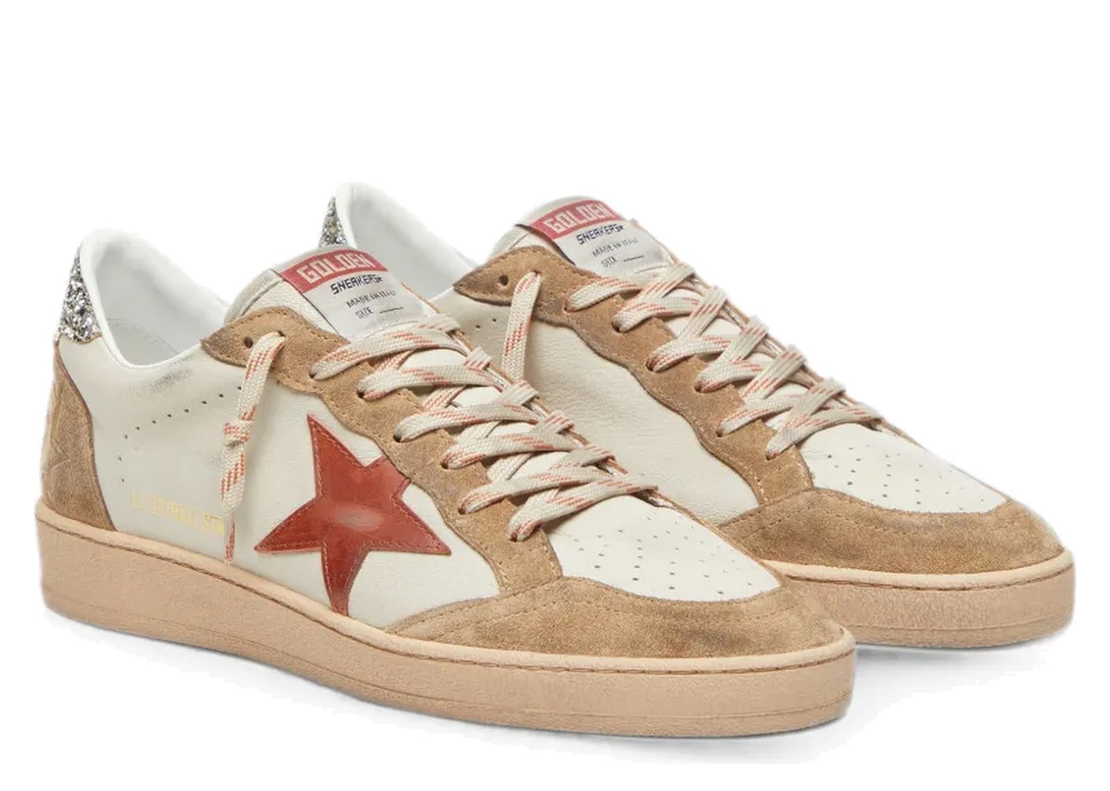 Golden Goose Ball-Star Cream Leather Brick Red Leather Star Suede Inserts (W) - görsel 2
