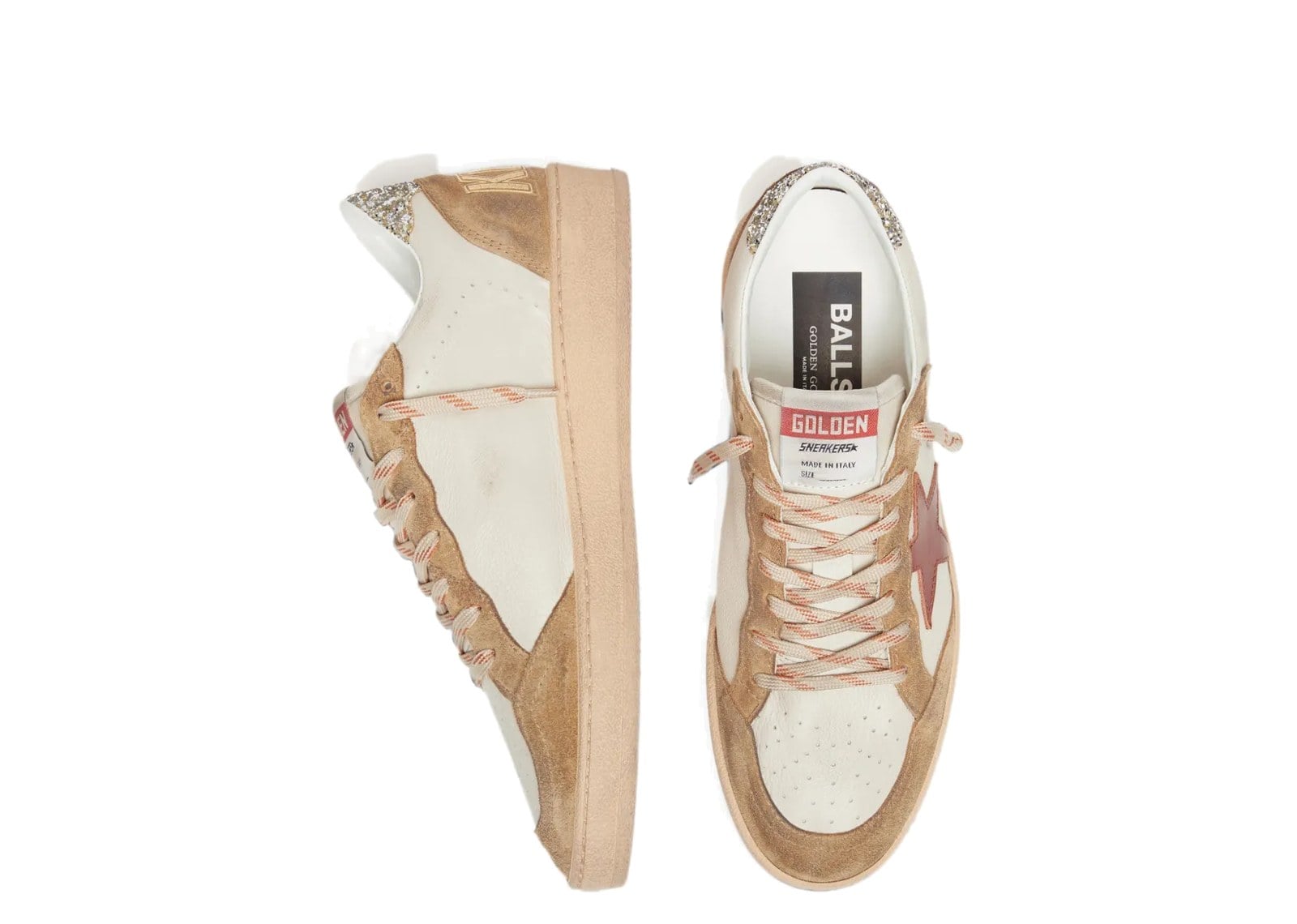 Golden Goose Ball-Star Cream Leather Brick Red Leather Star Suede Inserts (W) - görsel 3