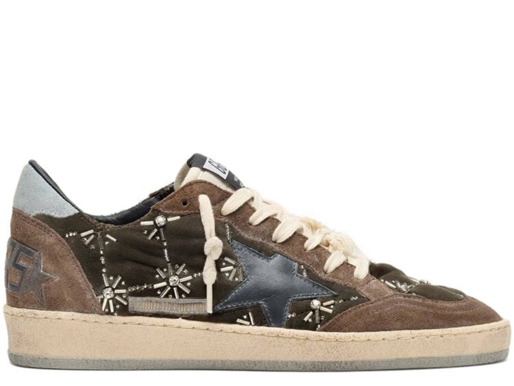 Golden Goose Ball-Star Lab Brown Matelassé Velvet Rhinestones Black Leather Star (W)