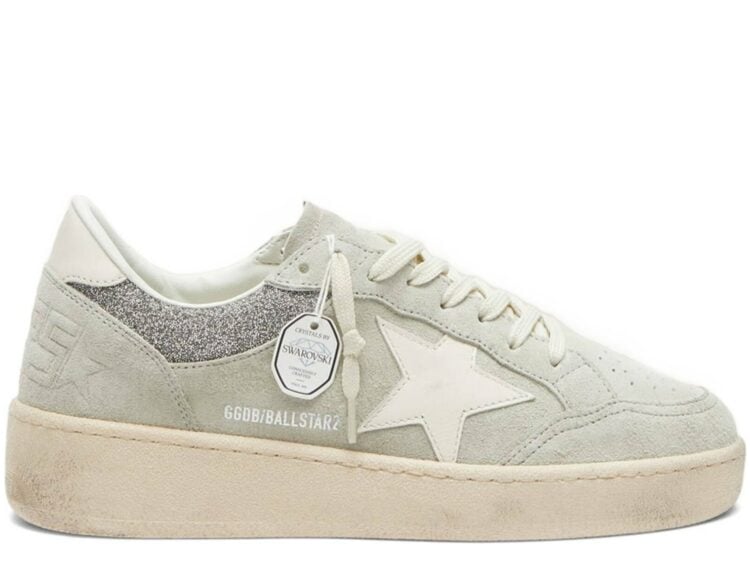 Golden Goose Ball-Star Light Gray Suede Star Glitter Inserts (W)