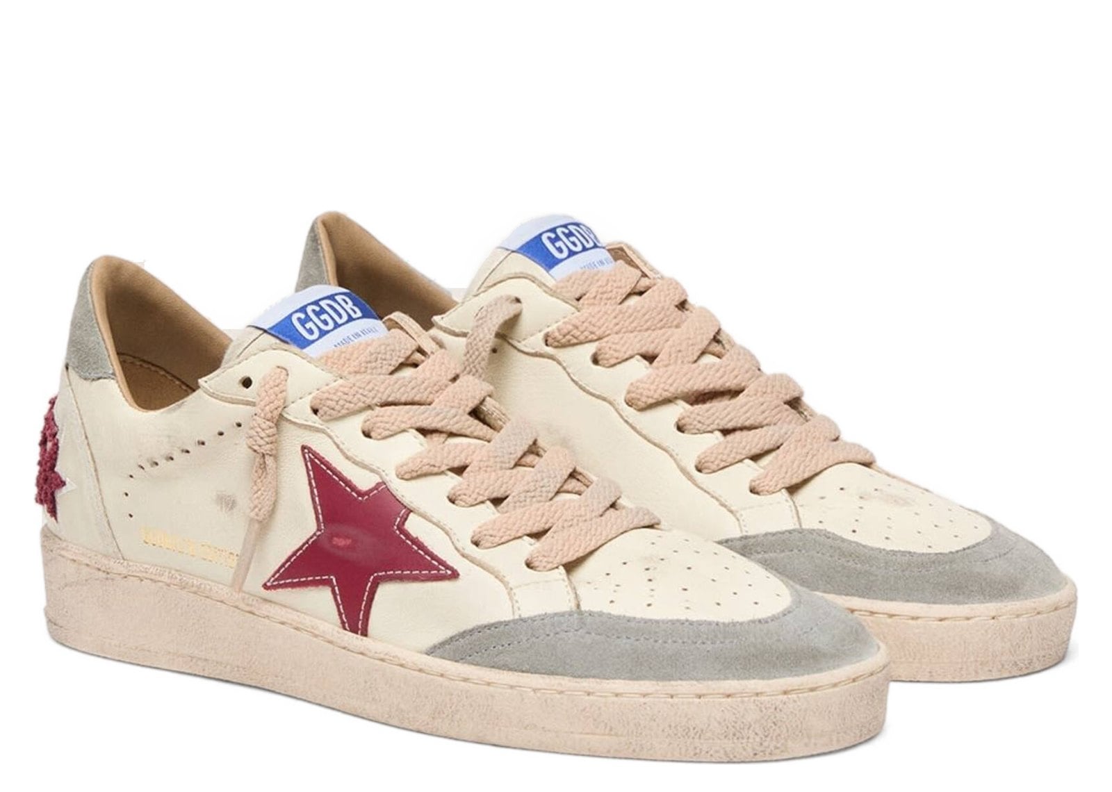 Golden Goose Ball-Star LTD Cream Nappa Burgundy Star Silver Suede Heel Tab (W) - görsel 2