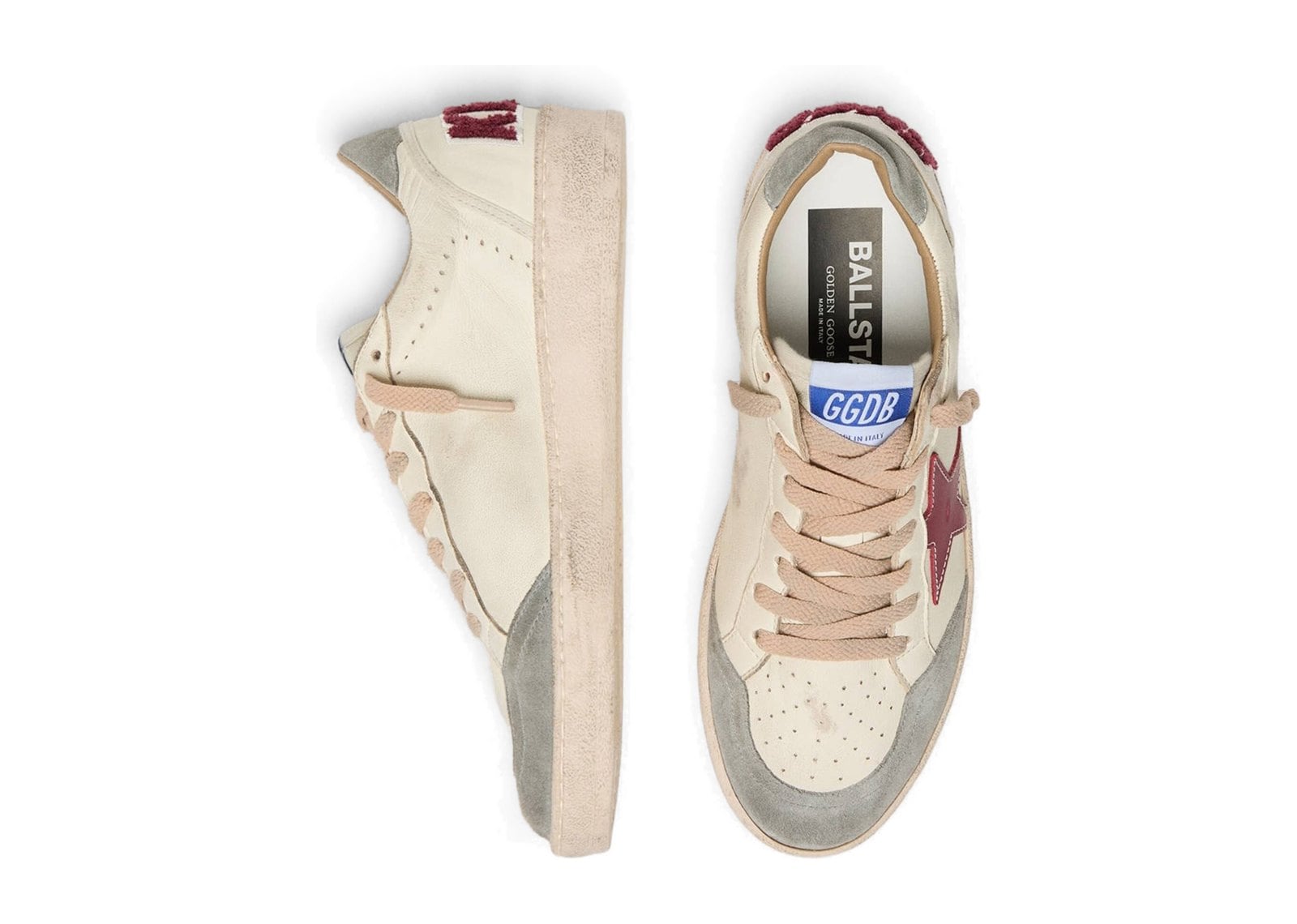 Golden Goose Ball-Star LTD Cream Nappa Burgundy Star Silver Suede Heel Tab (W) - görsel 3