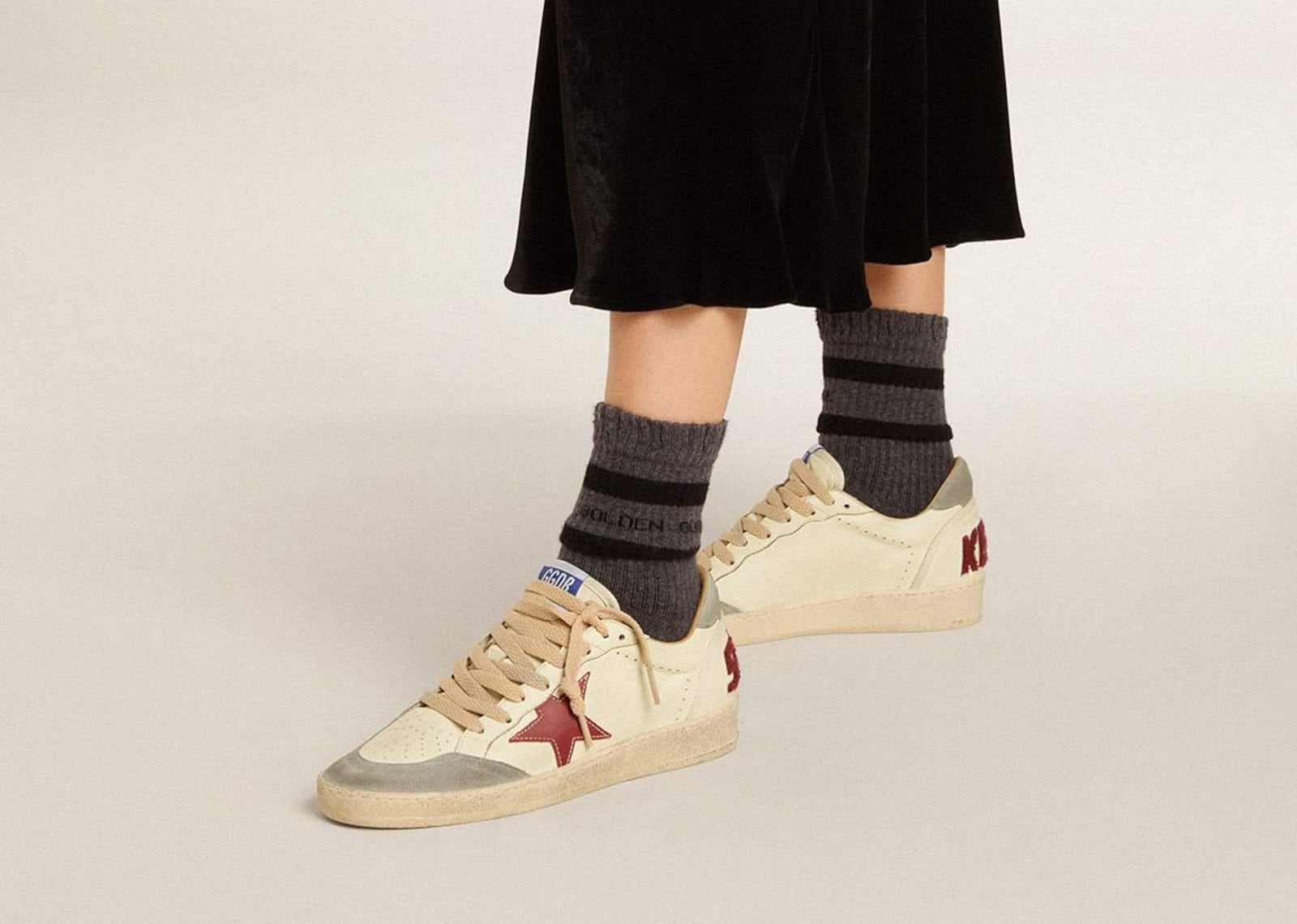 Golden Goose Ball-Star LTD Cream Nappa Burgundy Star Silver Suede Heel Tab (W) - görsel 5