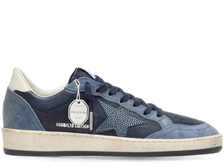 Golden Goose Ball-Star LTD Dark Blue Leather Light Blue Swarovski Crystal Star Suede Inserts (W)