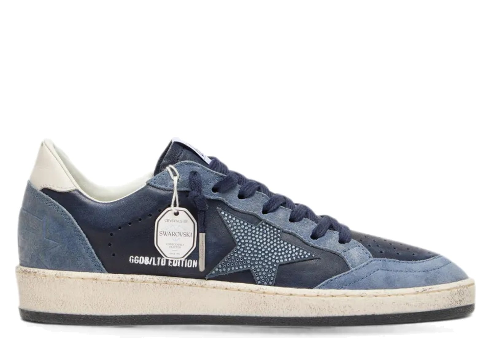 Golden Goose Ball-Star LTD Dark Blue Leather Light Blue Swarovski Crystal Star Suede Inserts (W)