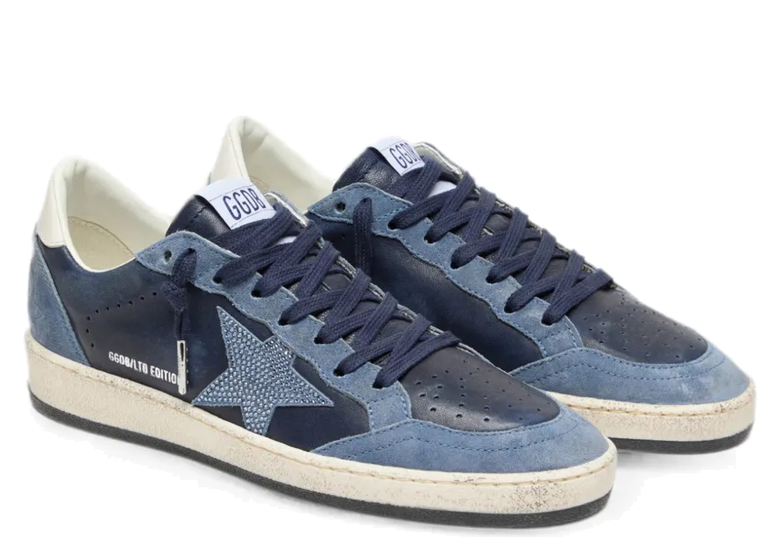 Golden Goose Ball-Star LTD Dark Blue Leather Light Blue Swarovski Crystal Star Suede Inserts (W) - görsel 2
