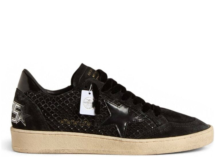 Golden Goose Ball-Star Mesh Swarovski Crystals Black Laminated Star Heel Tab (W)