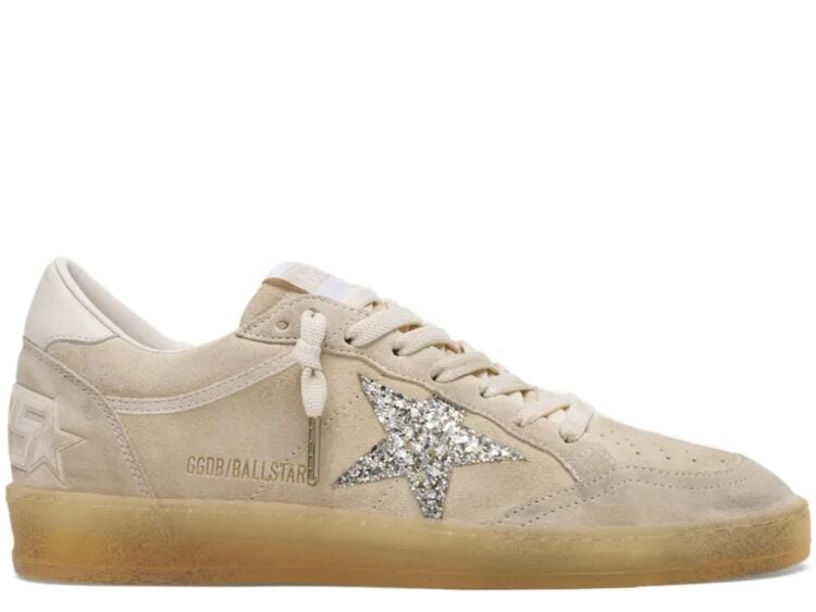 Golden Goose Ball-Star Pearl Suede Silver Glitter Star (W)