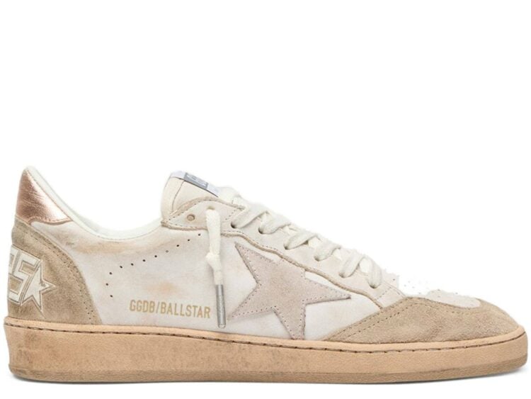 Golden Goose Ball-Star Pink Suede Star Silver Glitter Edges Rose Gold Heel Tab (W)