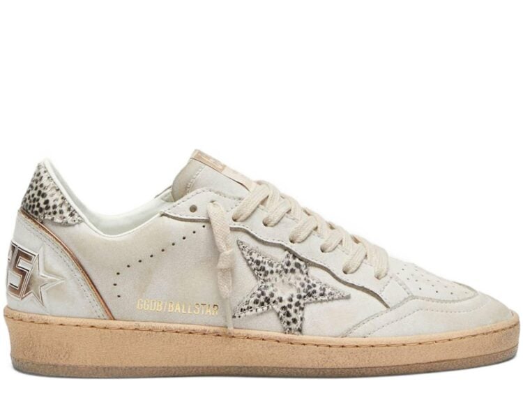 Golden Goose Ball-Star White Leather Animal-Print Pony Skin Star (W)