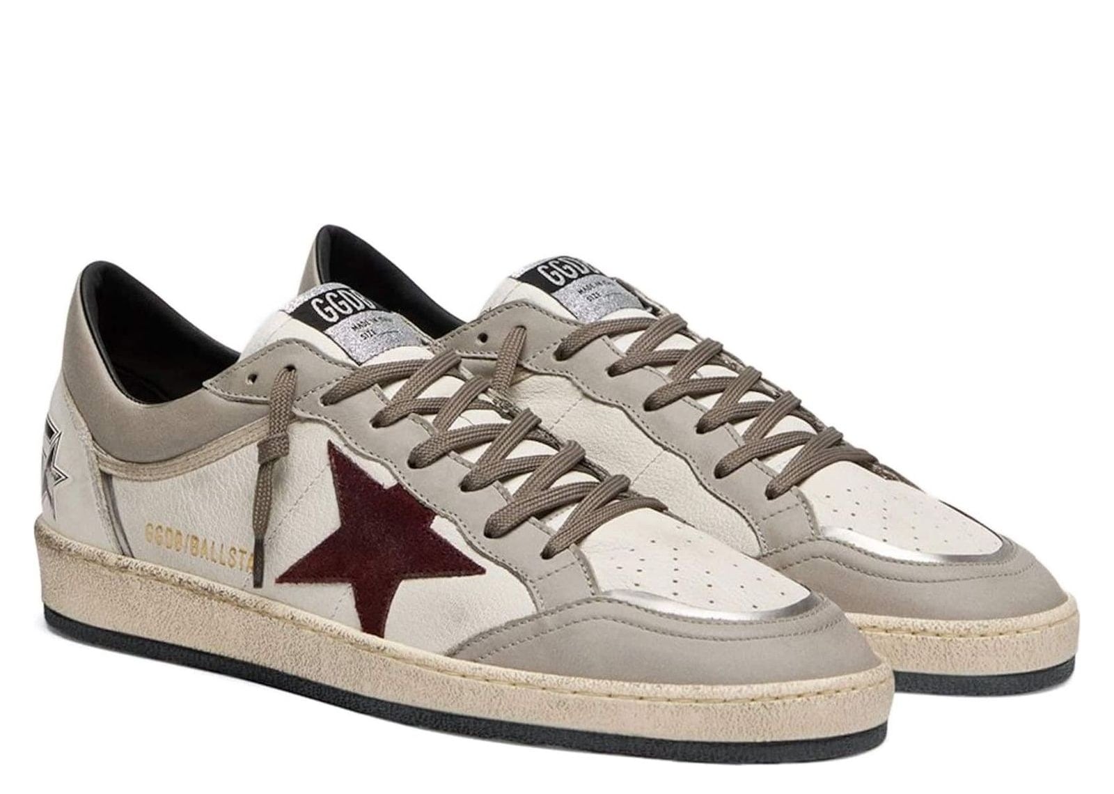 Golden Goose Ball Star White Leather Dove Gray Suede Bordeaux Star - görsel 2