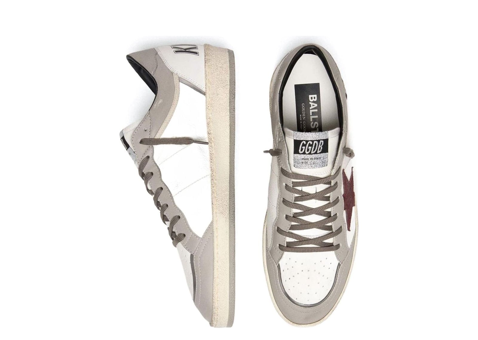 Golden Goose Ball Star White Leather Dove Gray Suede Bordeaux Star - görsel 3