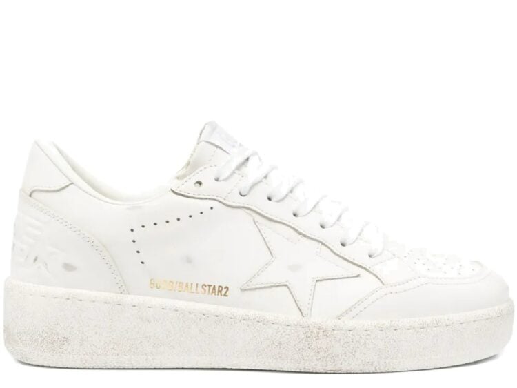 Golden Goose Ball-Star White Leather Star Heel Tab (W)