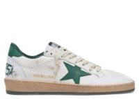Golden Goose Ball-Star White Nappa Leather Green Leather Star Heel Tab (W)
