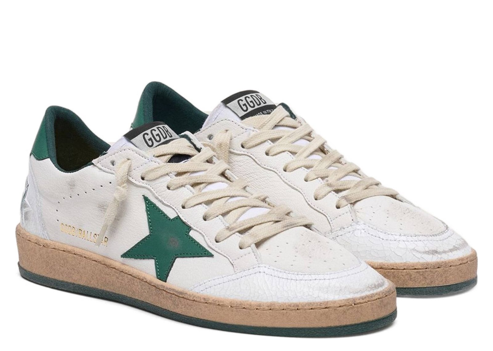 Golden Goose Ball-Star White Nappa Leather Green Leather Star Heel Tab (W) - görsel 2