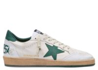 Golden Goose Ball-Star White Nappa Leather Green Leather Star Heel Tab
