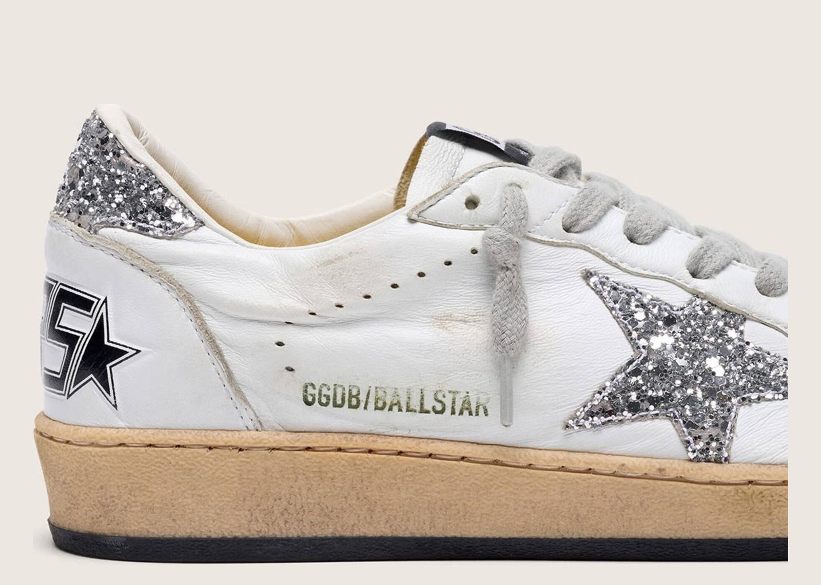 Golden Goose Ball-Star White Nappa Silver Glitter Star Heel (W) - görsel 2