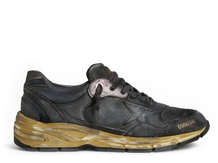 Golden Goose Dad-Star Black Naplak Crackle Leather Black Star Heel Tab