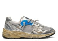 Golden Goose Dad-Star Silver Laminated Leather Mesh White Star Silver Heel Tab