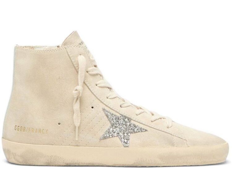 Golden Goose Francy Beige Suede Silver Glitter Star (W)