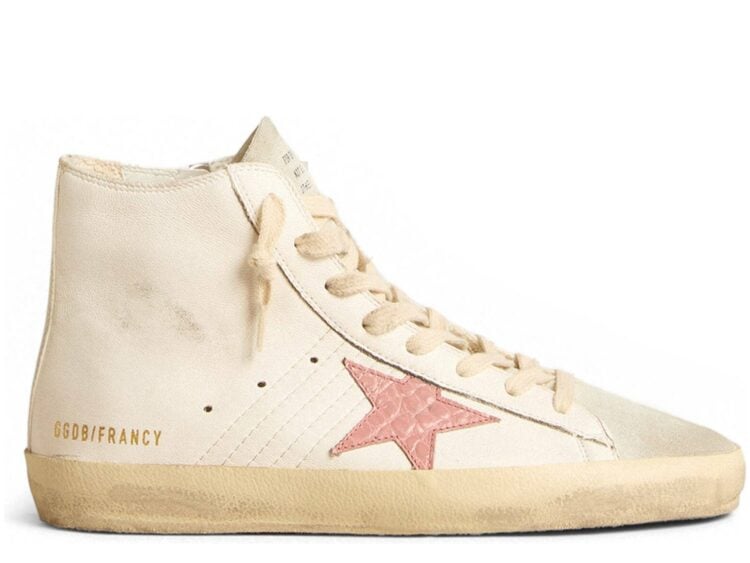 Golden Goose Francy Cream Nappa Pink Crocodile-Print Leather Star (W)