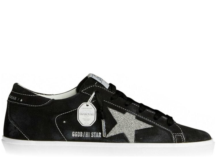 Golden Goose Hi-Star Black Suede Silver Swarovski Crystal Star (W)