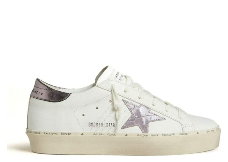Golden Goose Hi-Star White Leather Lilac Star Silver Heel Tab (W)