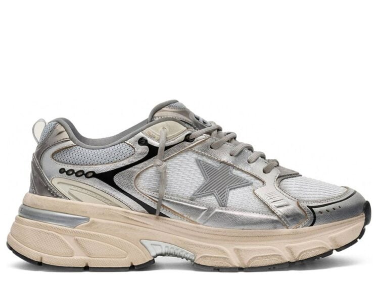 Golden Goose Lightstar Gray Silver Mesh Black Trim Gray Star (W)