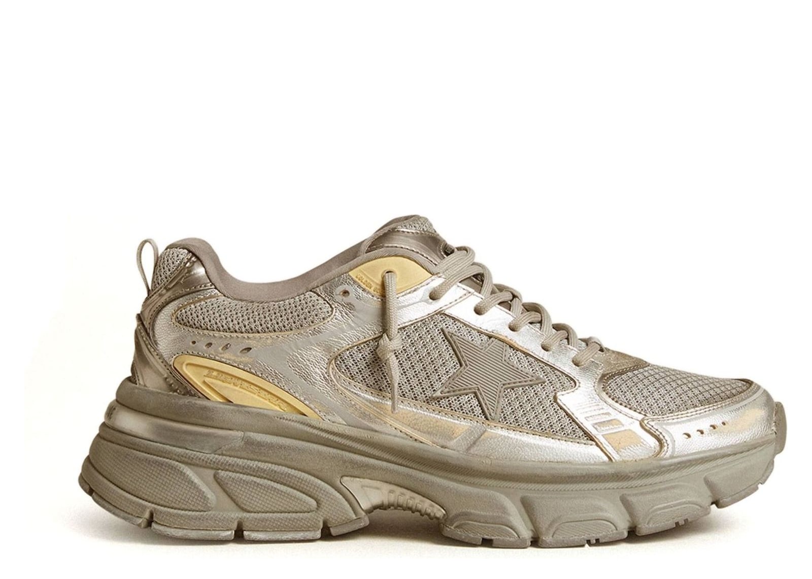 Golden Goose Lightstar Silver Metallic Leather Mesh Gray Star (W)