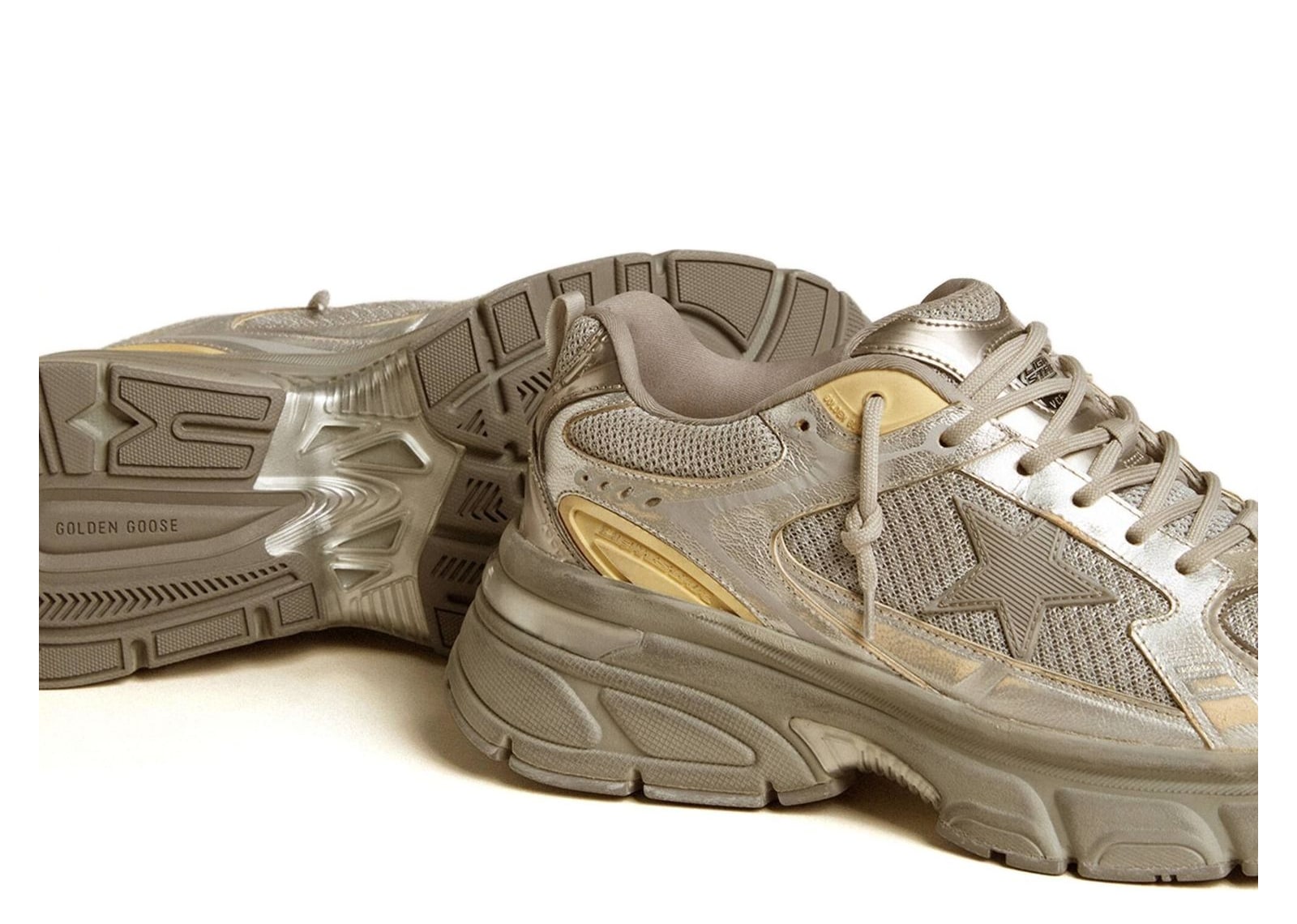 Golden Goose Lightstar Silver Metallic Leather Mesh Gray Star (W) - görsel 3