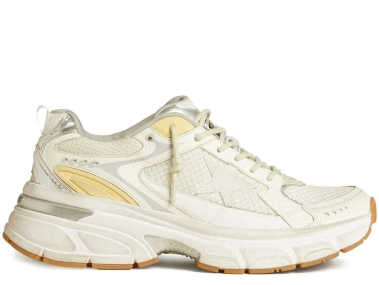 Golden Goose Lightstar White Leather Mesh Worn White Star (W)
