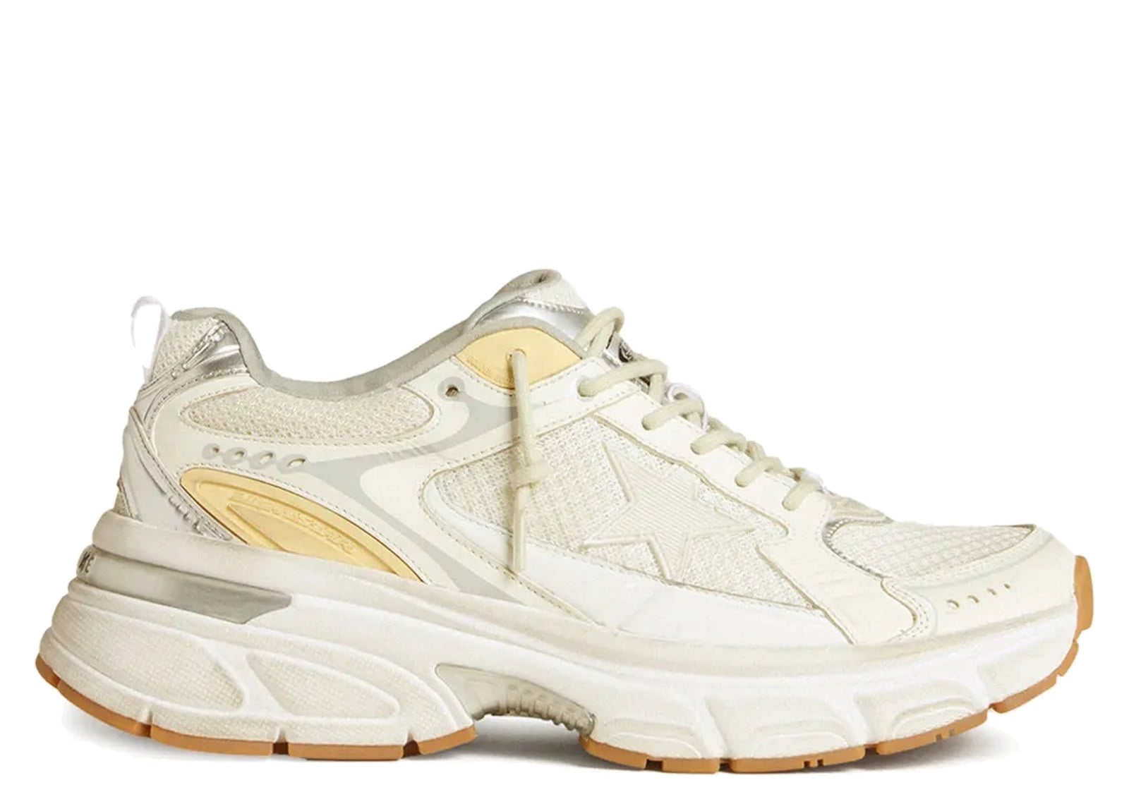 Golden Goose Lightstar White Leather Mesh Worn White Star (W)