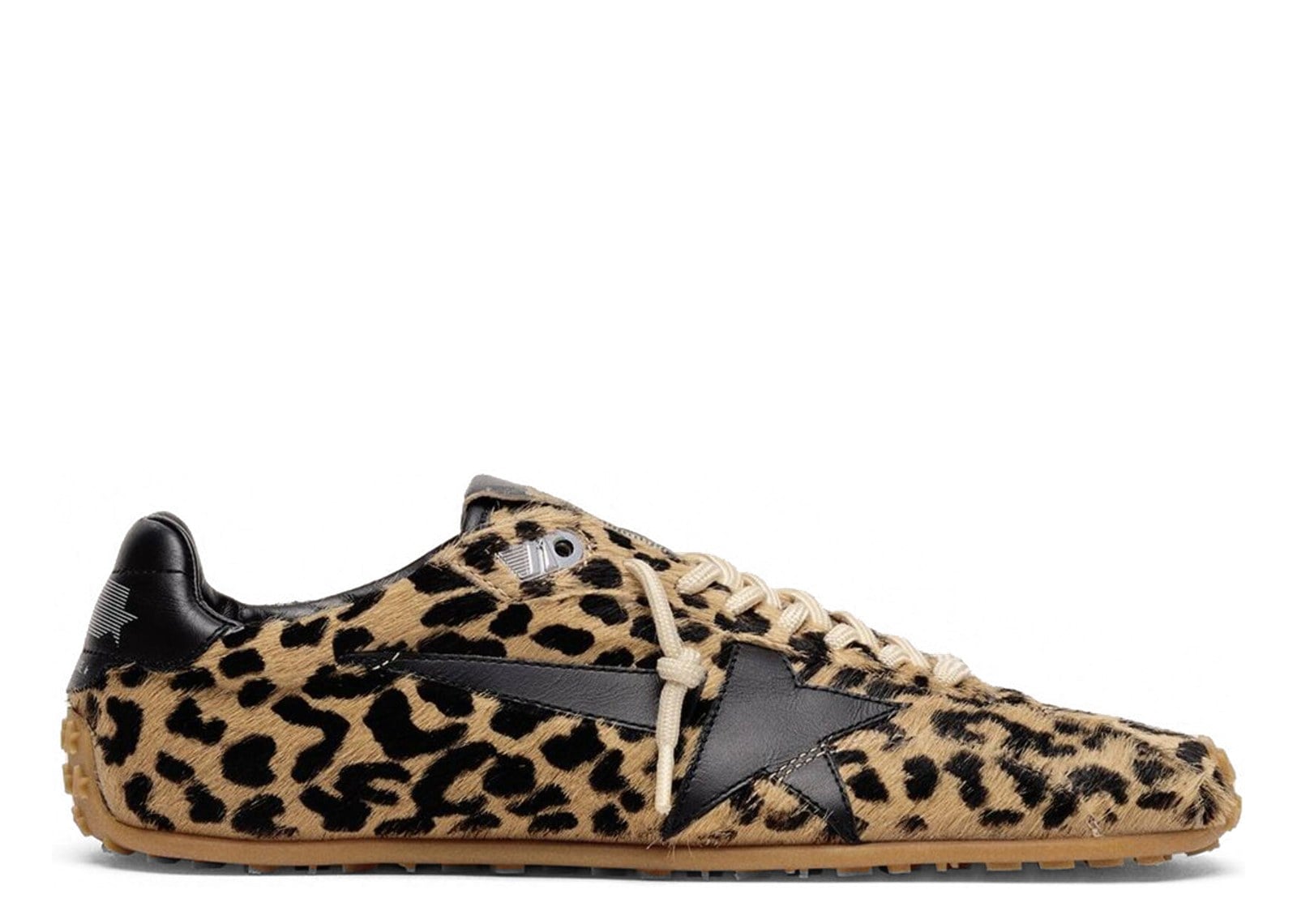 Golden Goose Marathon Speed Beige Black Leopard Pony Black Leather Star