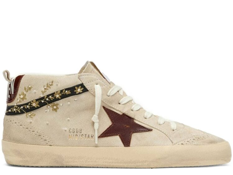 Golden Goose Mid Star Pearl Suede Burgundy Leather Star Embroidery Inserts (W)