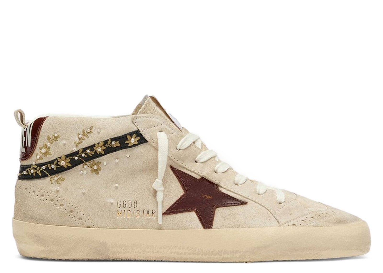 Golden Goose Mid Star Pearl Suede Burgundy Leather Star Embroidery Inserts (W)