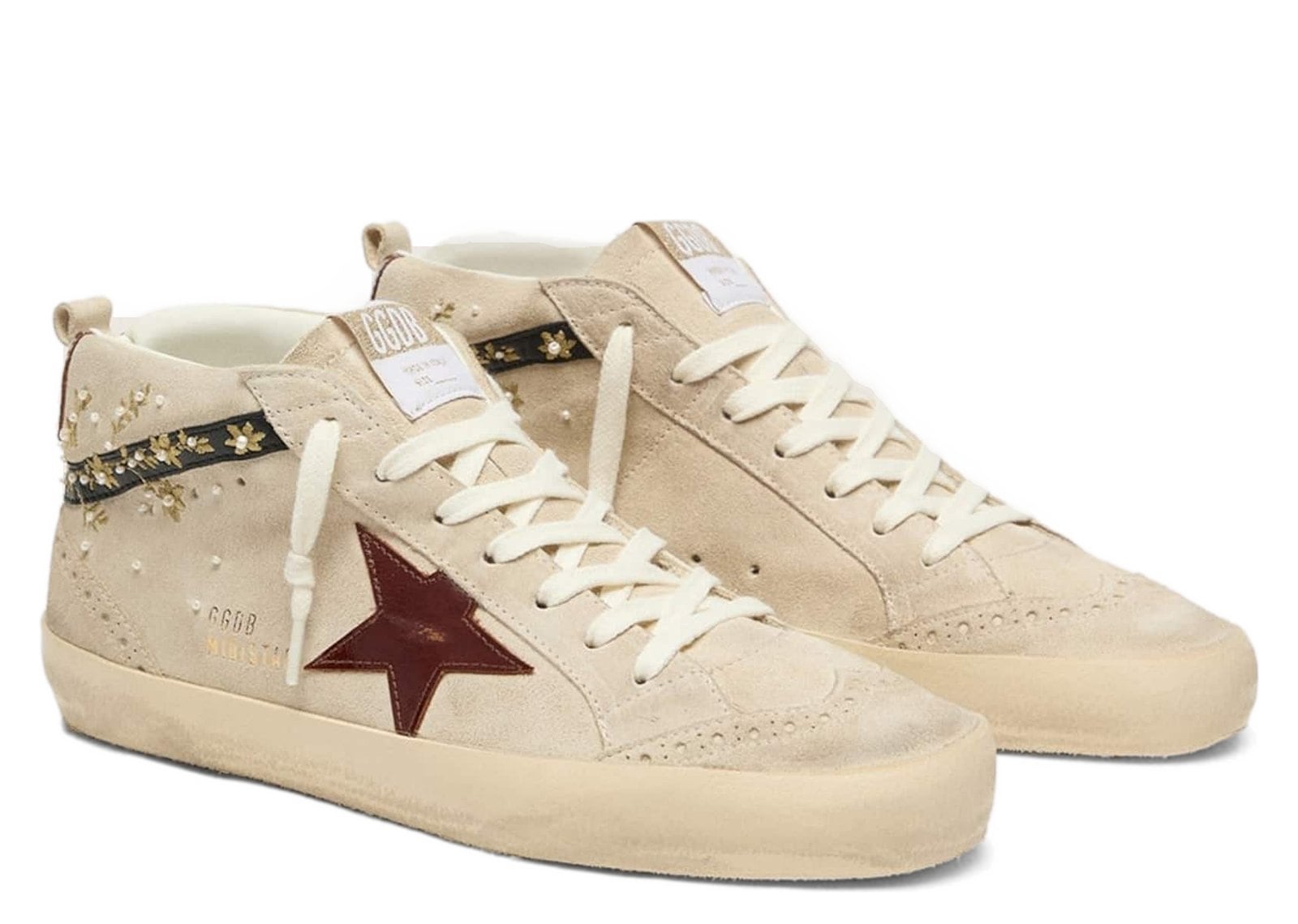 Golden Goose Mid Star Pearl Suede Burgundy Leather Star Embroidery Inserts (W) - görsel 2