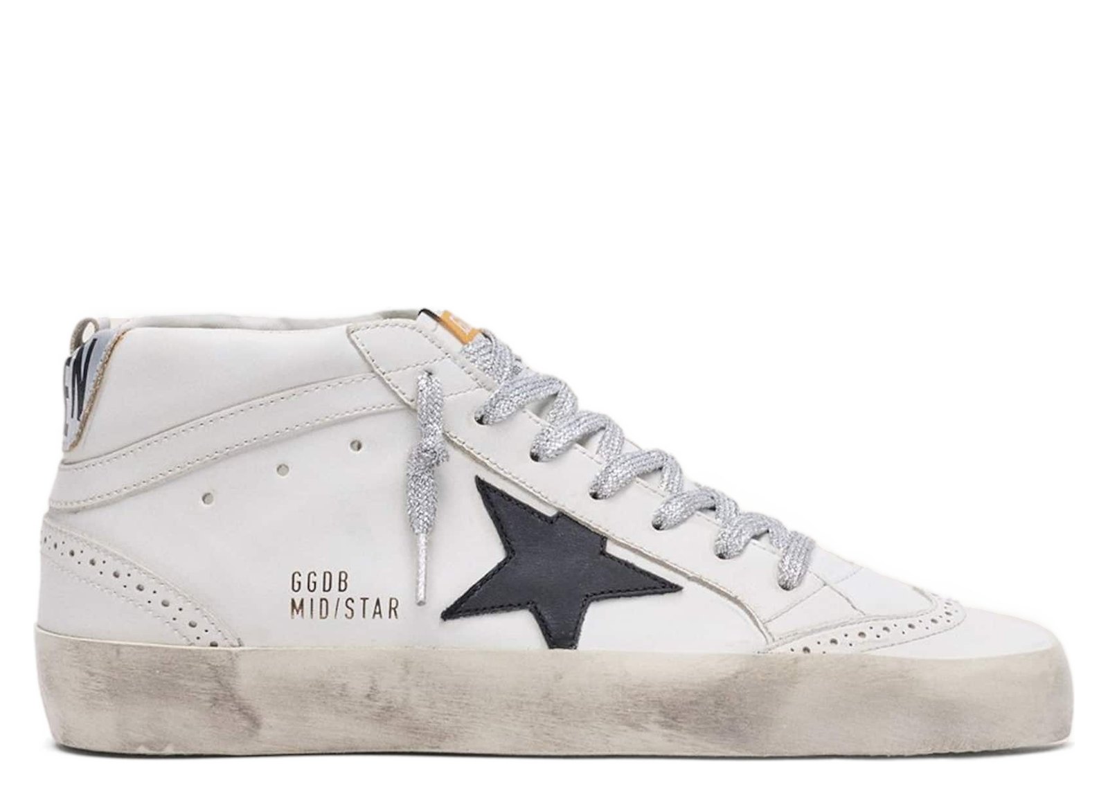Golden Goose Mid Star White Black Star Silver Heel Tab Glitter Laces (W)
