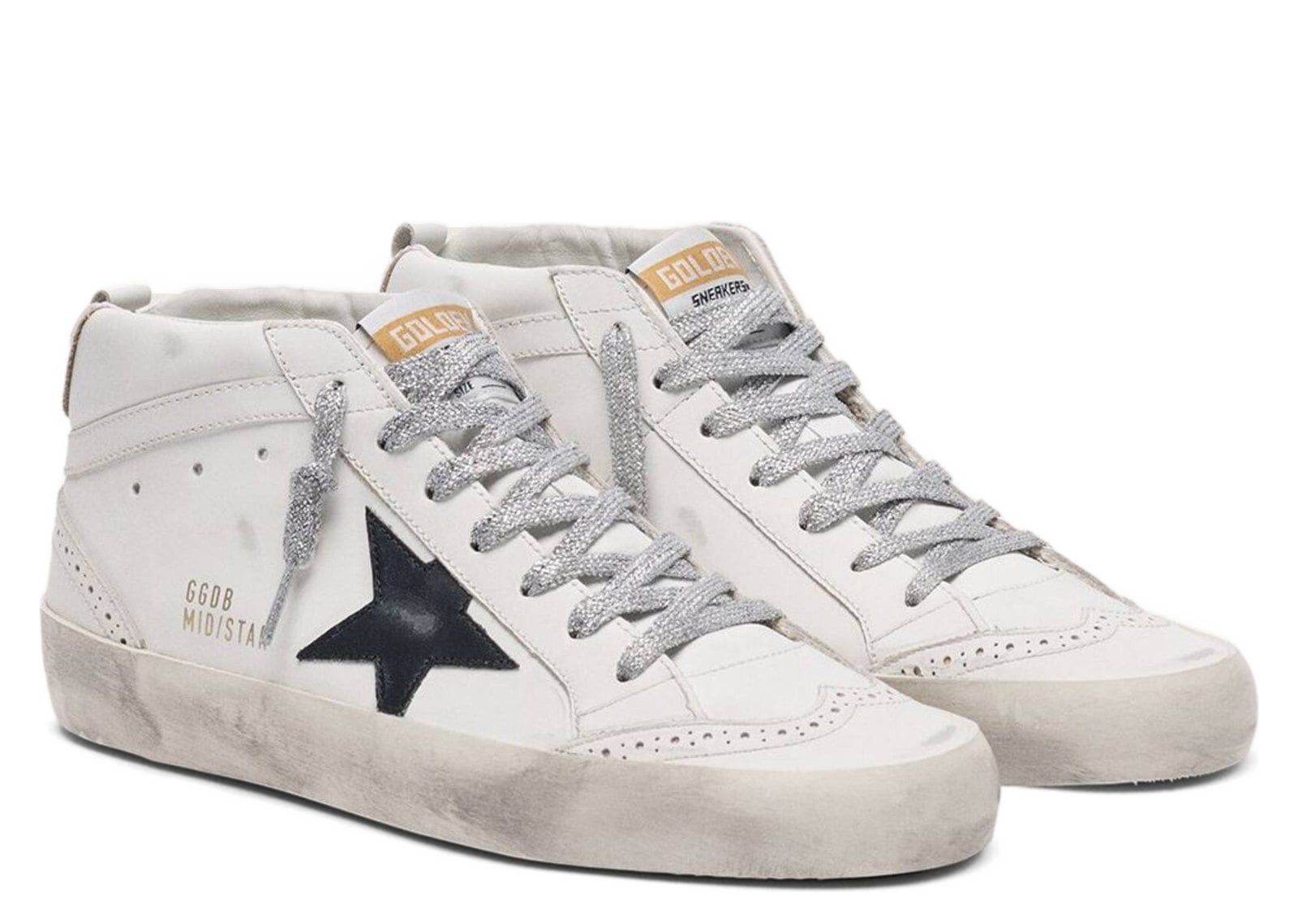 Golden Goose Mid Star White Black Star Silver Heel Tab Glitter Laces (W) - görsel 2