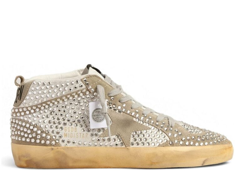 Golden Goose Mid Star White Dove-Gray Suede Swarovski Crystals (W)