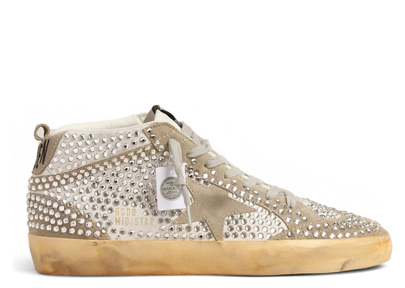 Golden Goose Mid Star White Dove-Gray Suede Swarovski Crystals (W)