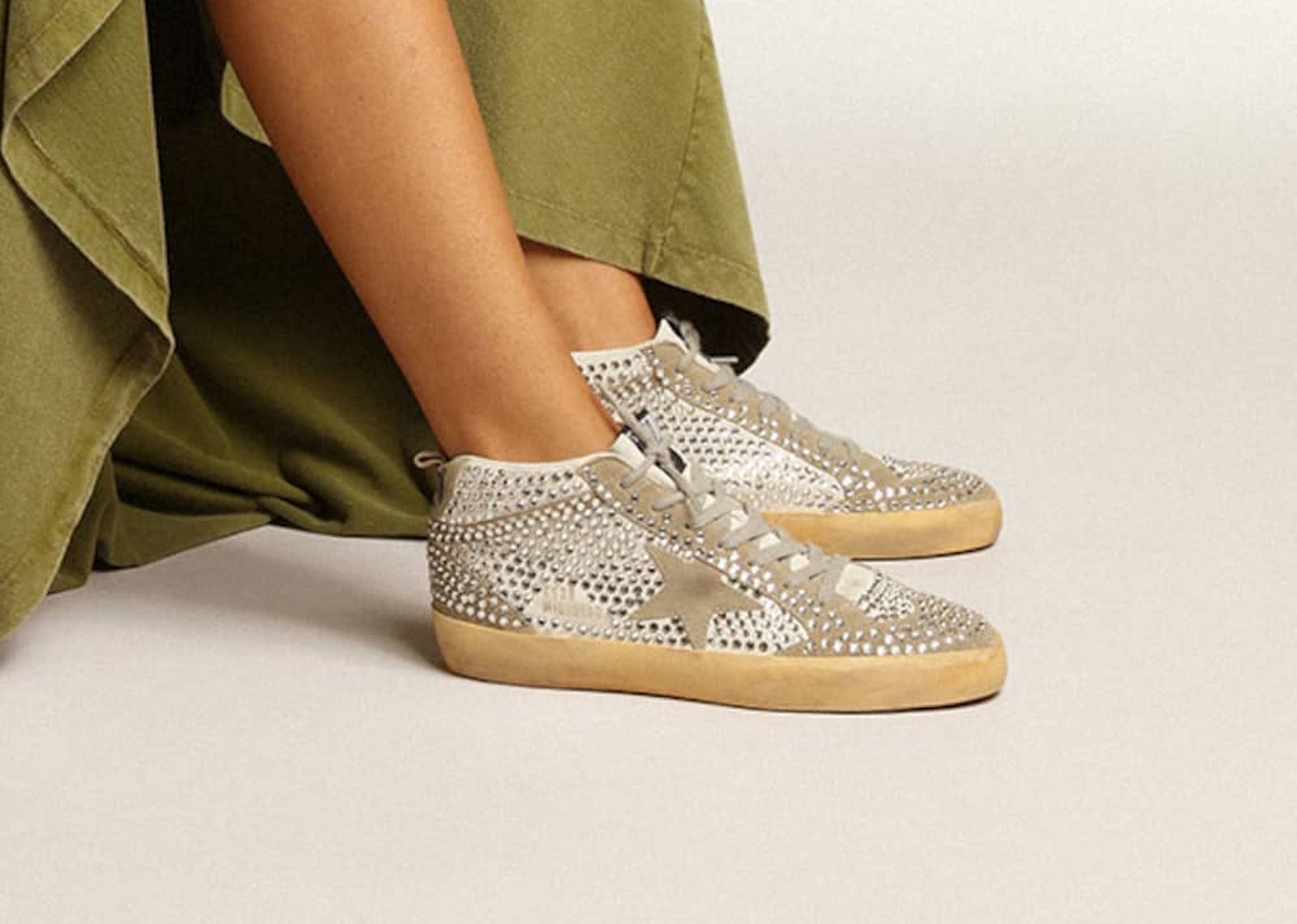 Golden Goose Mid Star White Dove-Gray Suede Swarovski Crystals (W) - görsel 3
