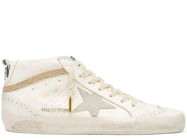 Golden Goose Mid Star White Leather Beige Suede Star Swarovski Crystals (W)