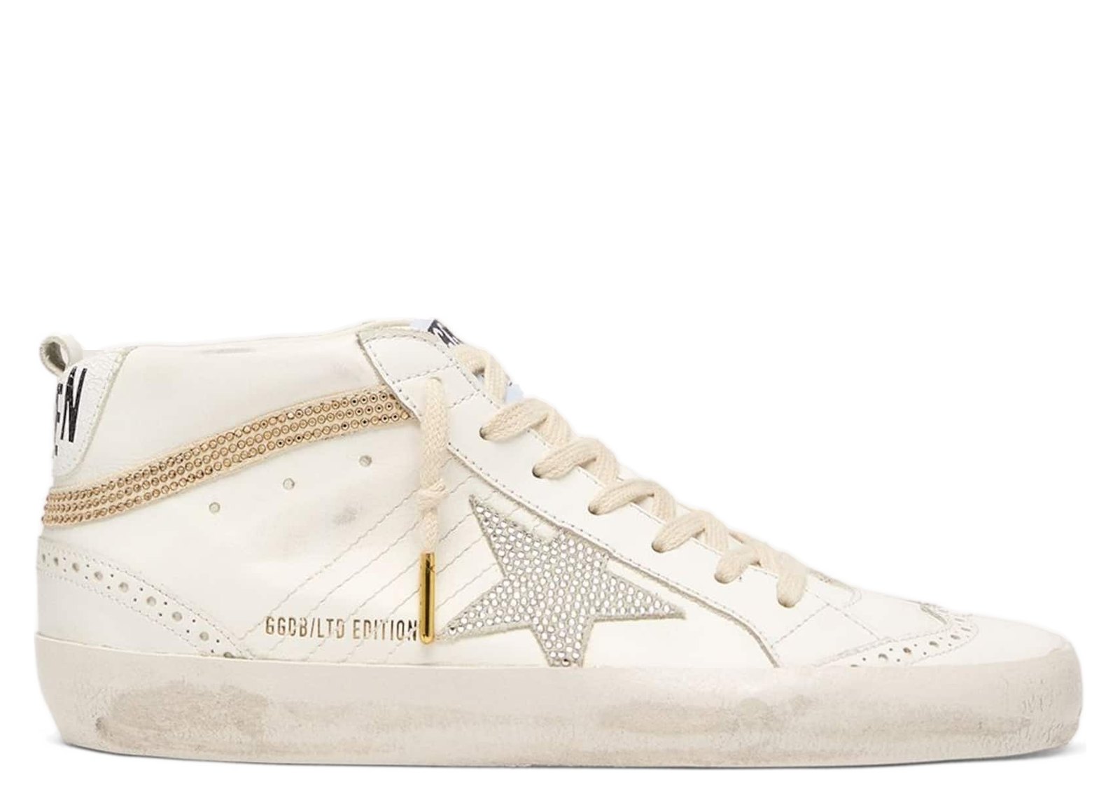 Golden Goose Mid Star White Leather Beige Suede Star Swarovski Crystals (W)