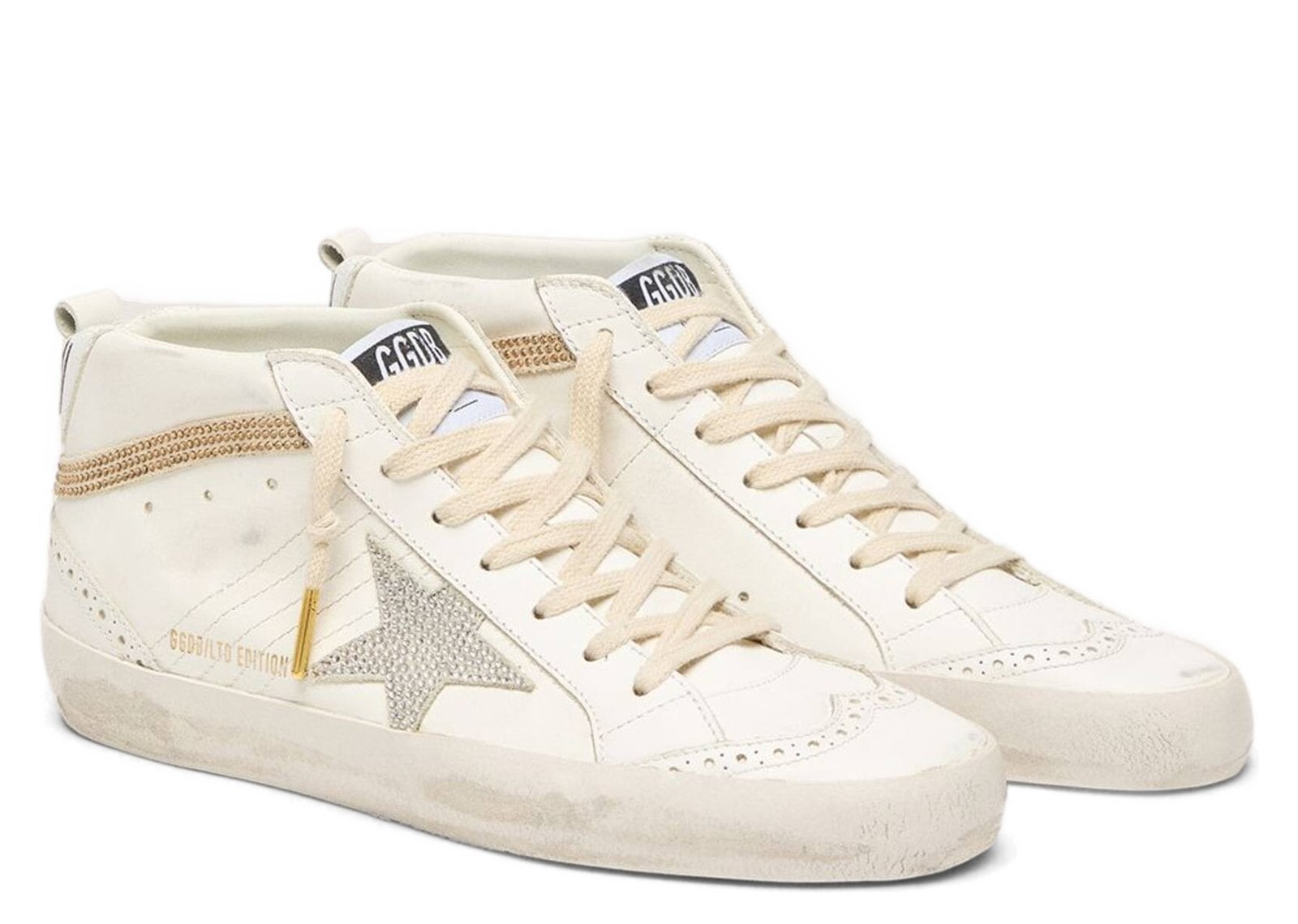 Golden Goose Mid Star White Leather Beige Suede Star Swarovski Crystals (W) - görsel 2