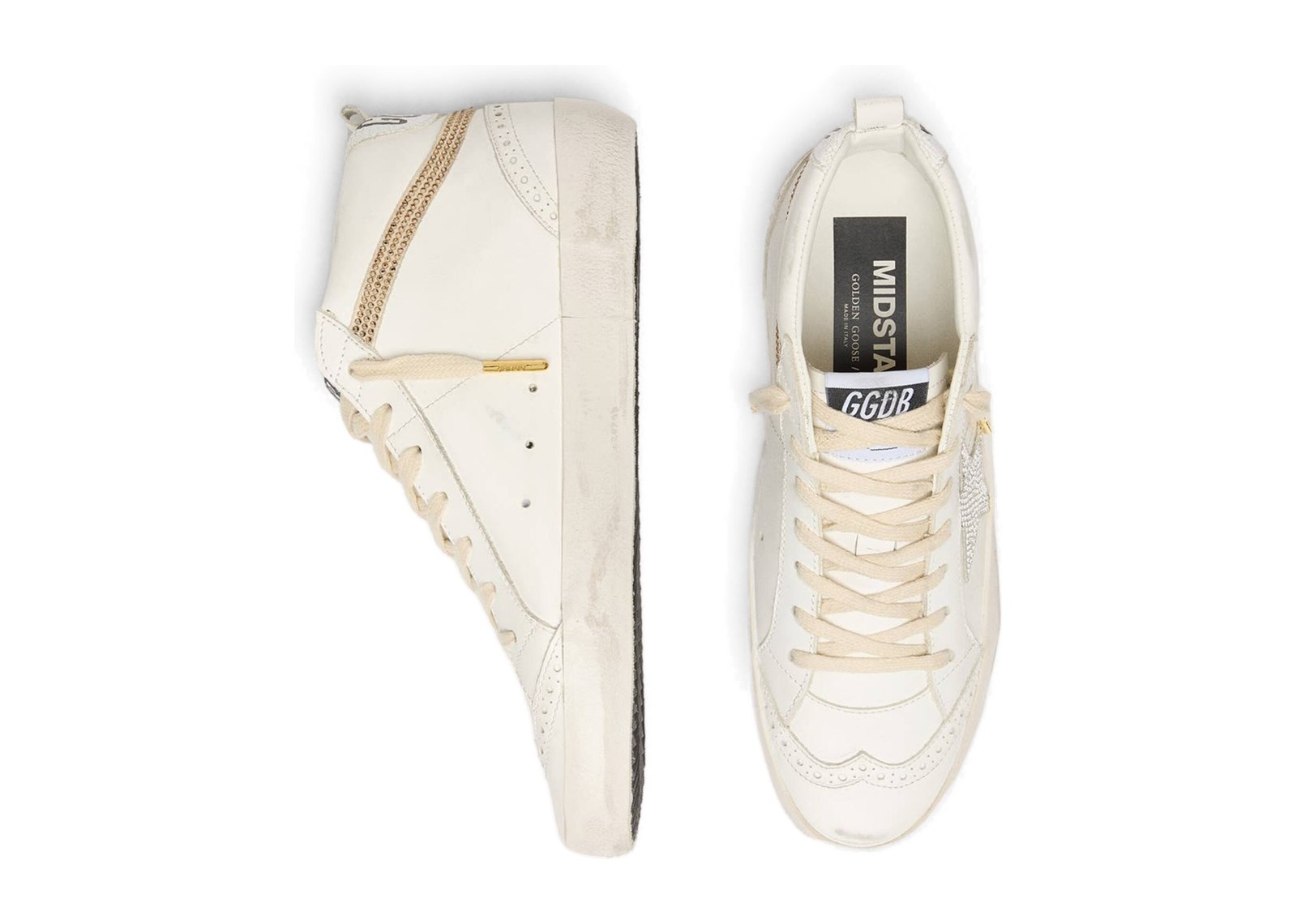 Golden Goose Mid Star White Leather Beige Suede Star Swarovski Crystals (W) - görsel 3