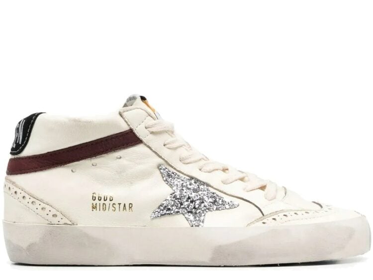Golden Goose Mid Star White Nappa Leather Silver Glitter Star (W)