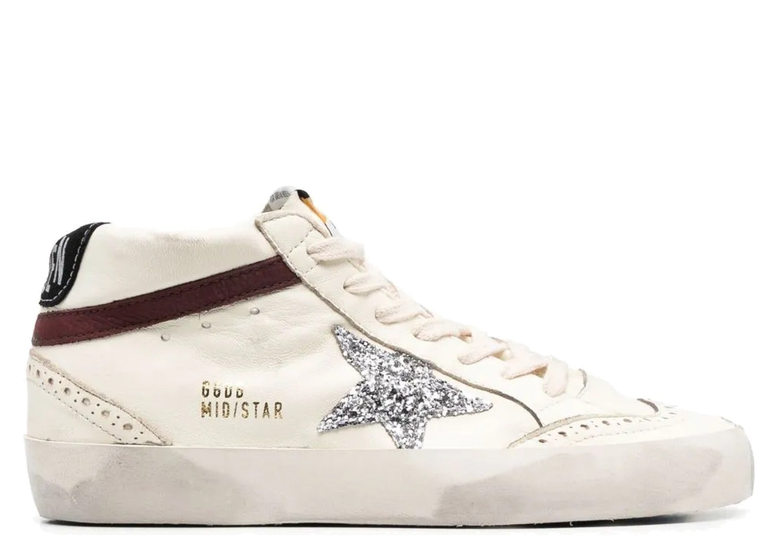 Golden Goose Mid Star White Nappa Leather Silver Glitter Star (W)