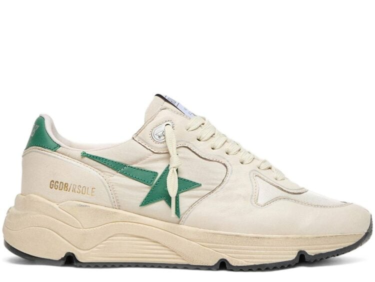 Golden Goose Running Sole Cream Nylon Leather Green Leather Star (W)