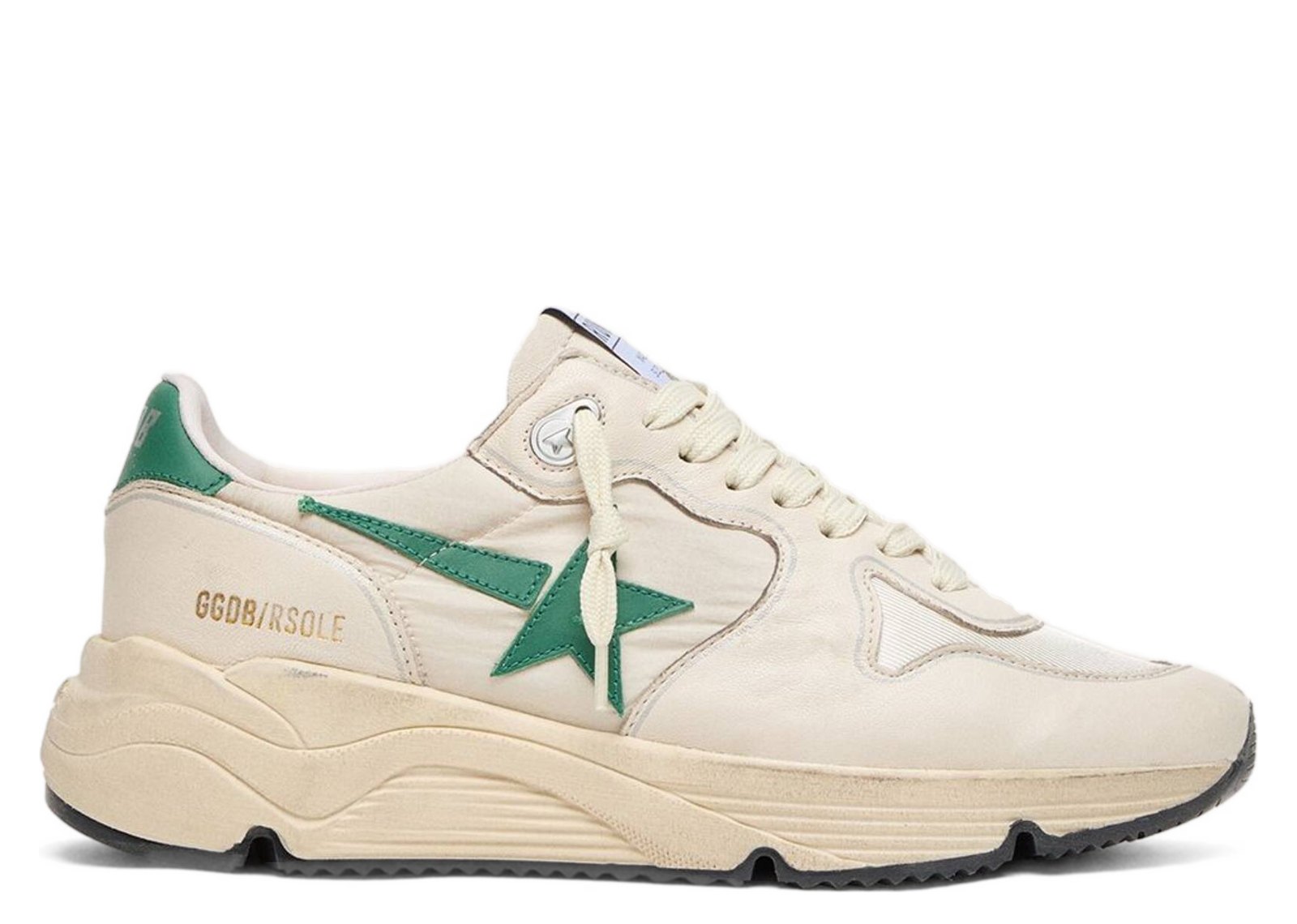 Golden Goose Running Sole Cream Nylon Leather Green Leather Star (W)